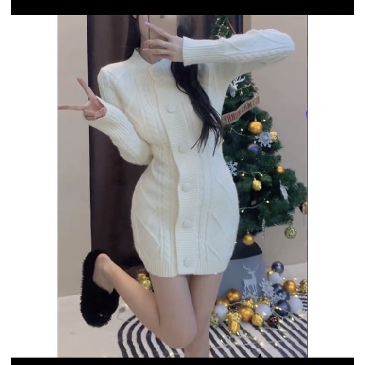 Váy len body phối cúc siêu cute