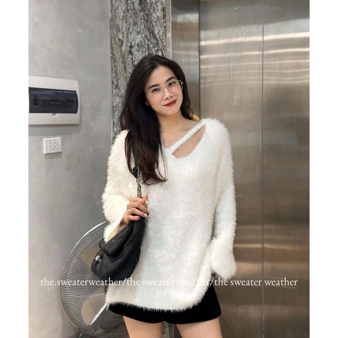 ÁO LEN LÔNG THỎ LỆCH VAI TIỂU THƯ QUẢNG CHÂU