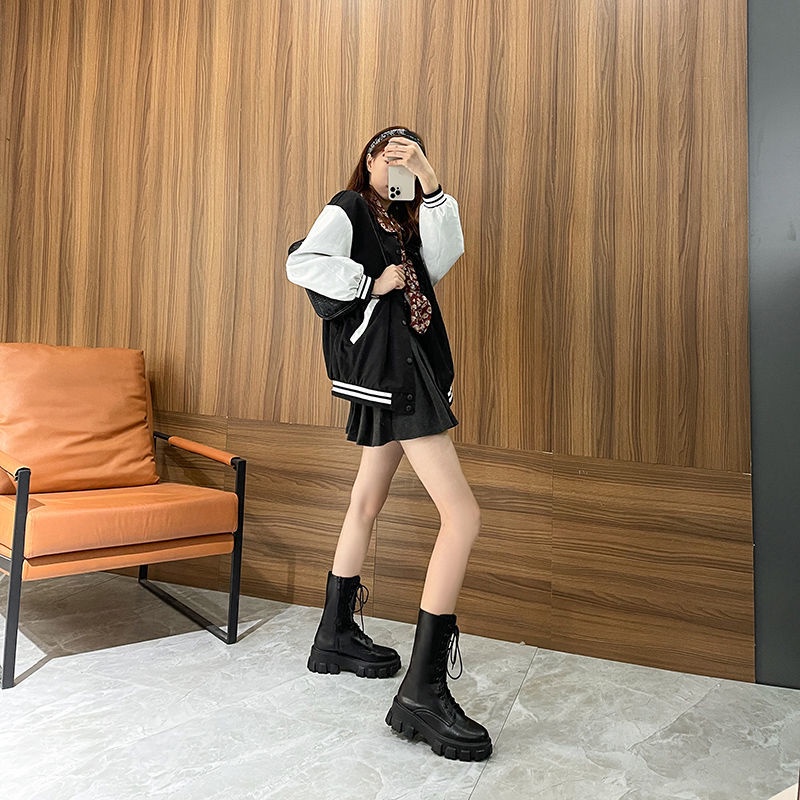 Giày Bốt Martin Đế Dày Tăng Chiều Cao Có Khóa Kéo Bên Hông Size Lớn 35-43 Thời Trang Cho Nữ