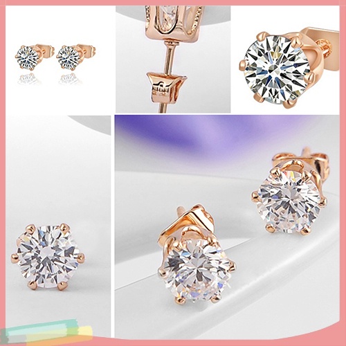 Đôi khuyên tai mạ vàng hồng đính kim cương giả thời trang cho nữ