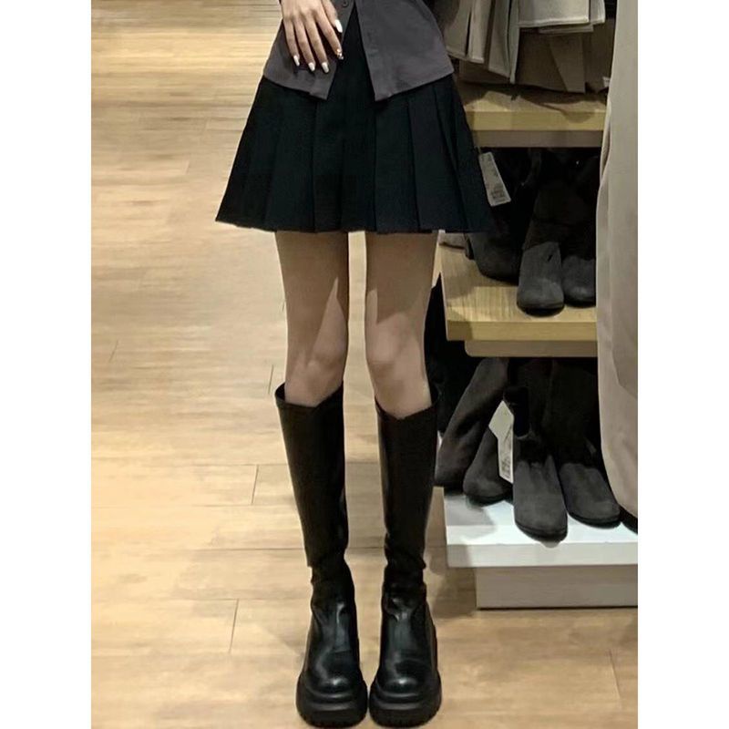 Bộ Áo Sơ Mi + Chân Váy Xếp Ly Màu Trơn Thời Trang Mùa Thu Dành Cho Nữ