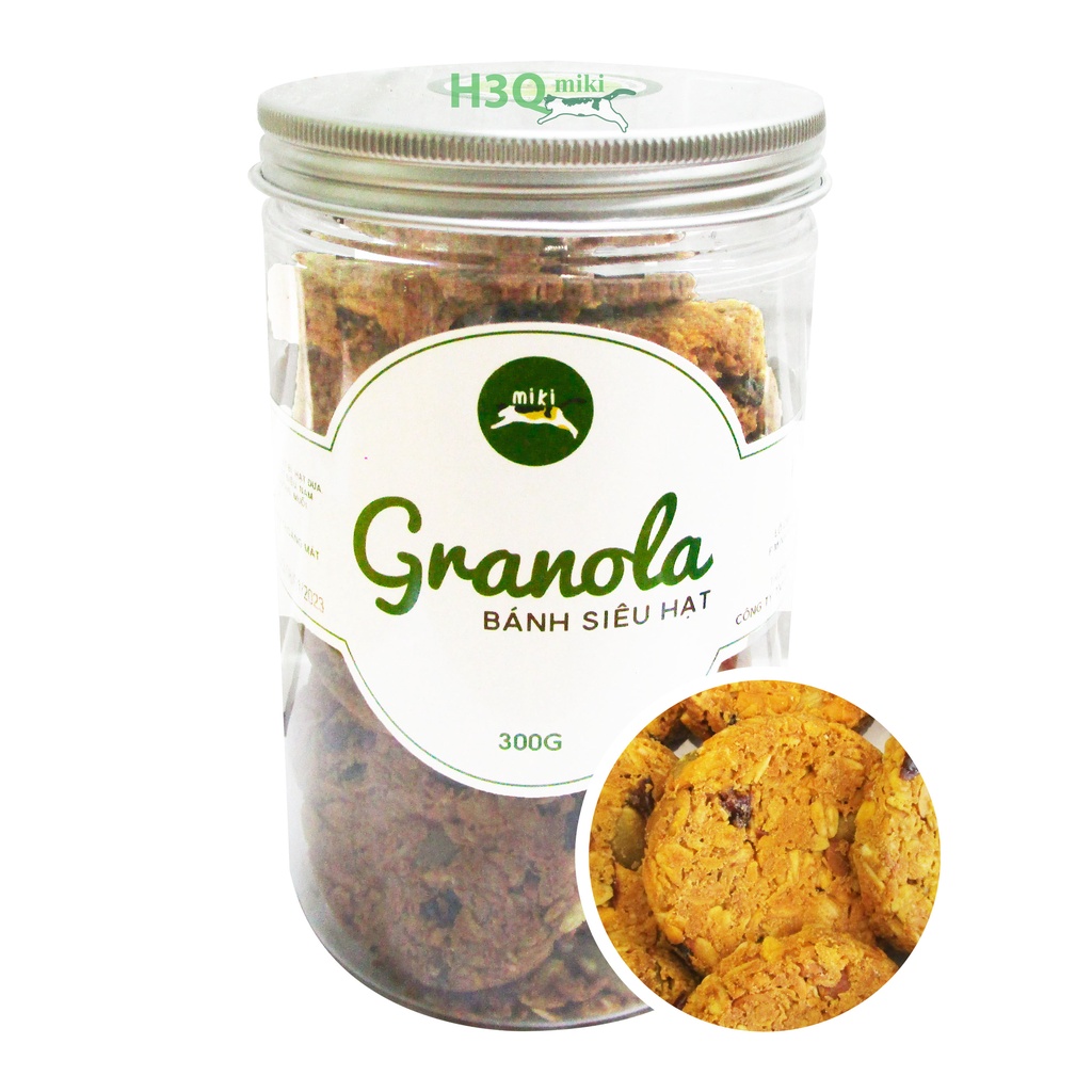 Bánh Siêu Hạt Granola KHÔNG TINH BỘT - GIÀU CHẤT XƠ H3Q Miki Lọ 300g (Tốt Cho Người Ăn Kiêng, Phụ Nữ