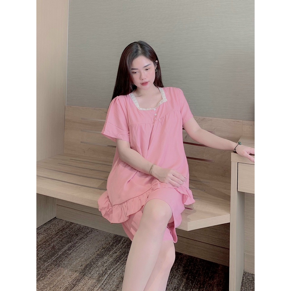 Bộ bầu Lửng cổ Vuông, chất lụa chéo thái siêu mềm mát cho bà bầu mặc nhà mùa hè