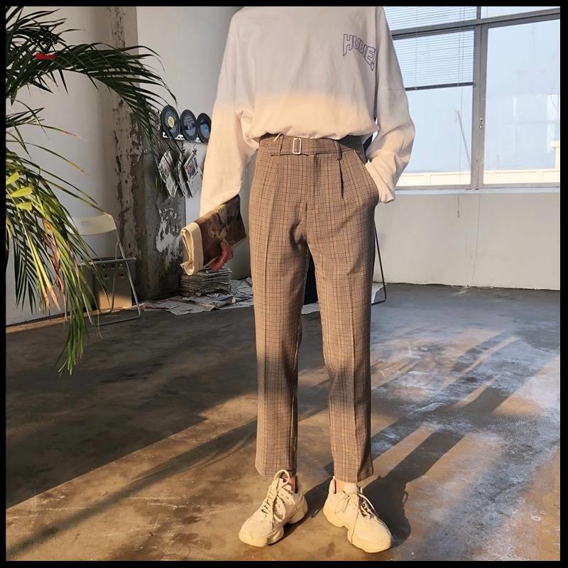 Chất lượng cao Trang ch Qu Qu n u C p Cao nam Quần Dài Ống Suông Mỏng Phong Cách Hàn Quốc Đơn Giản Thời Trang Xuân Hè Mới Kèm Thắt Lưng