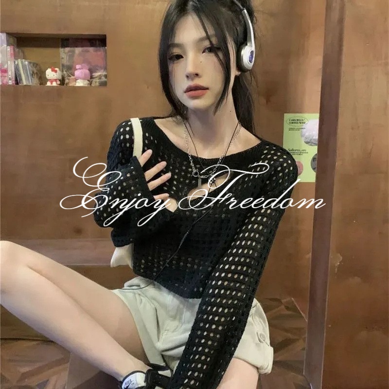 Enjoy Freedom Áo Croptop Tay Dài Quyến Rũ Thời Trang Hè Cho Nữ