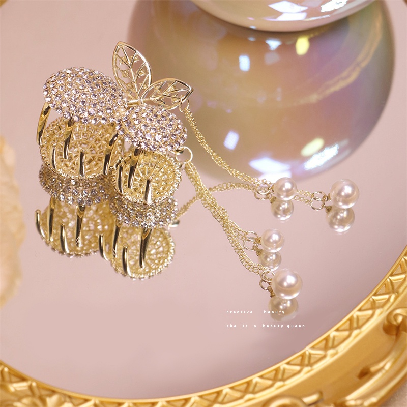 Kẹp Tóc Tua Rua Đính Đá Hình Quả Cherry Dễ Thương