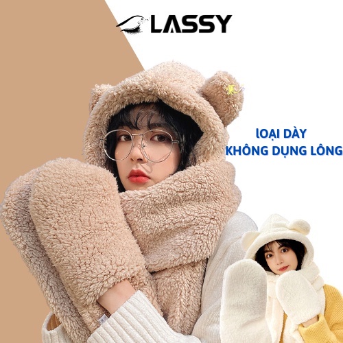 Khăn quàng cổ LASSY mũ gấu kèm khăn Kèm găng tay phong cách ulzzang Hàn Quốc - mũ khăn gấu cho mùa đông