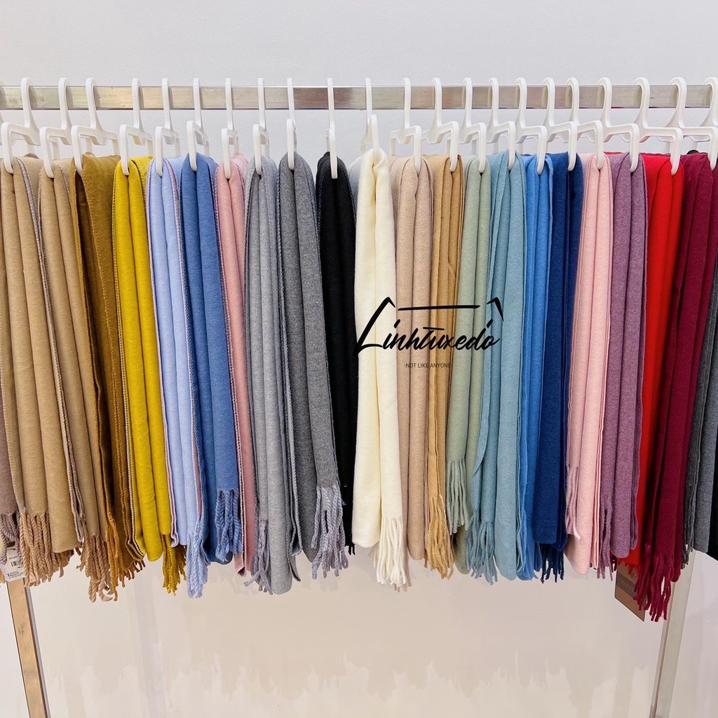 KHĂN CHOÀNG TRƠN MÀU VẢI DẠ LEN LÔNG CỪU HAI MẶT HAI MÀU SANG CHẢNH