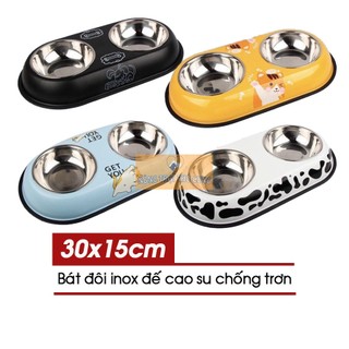 Bát ăn đôi inox cho chó mèo chống trượt cực tốt - giao màu ngẫu nhiên