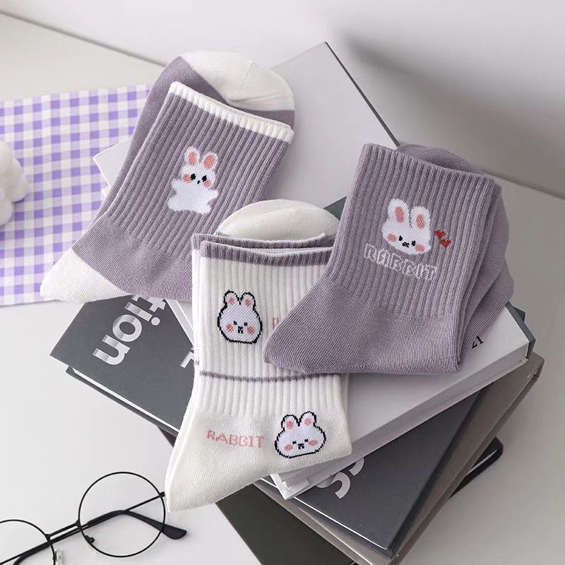 Tất nữ cao cổ, họa tiết thỏ cà rốt đáng yêu, phong cách hàn quốc, chất liệu thoáng mát, thấm hút mồ hôi