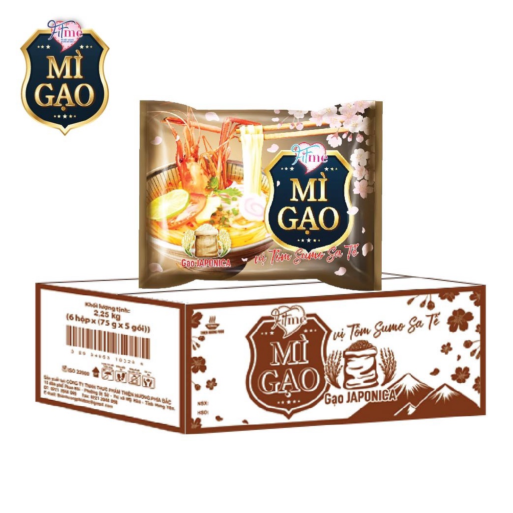 Thùng 30 Gói Mì Gạo Fitme Tôm Sumo Sa Tế 75g/gói