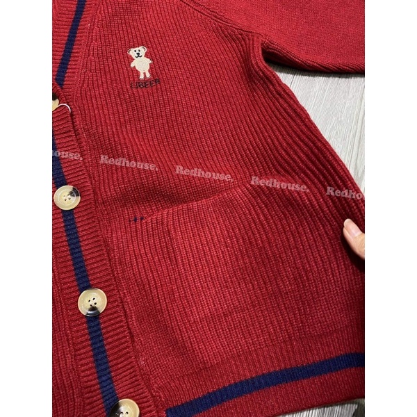 Cardigan dày thêu gấu túi chìm