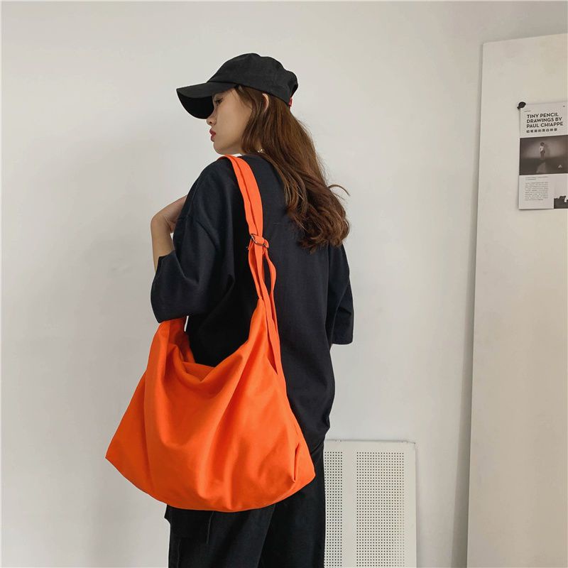 Túi Xách Đeo Vai Bằng Vải canvas Màu Trơn Sức Chứa Lớn Thời Trang Cao Cấp Phong Cách Hong Kong Cổ Điển Dành Cho Học Sinh