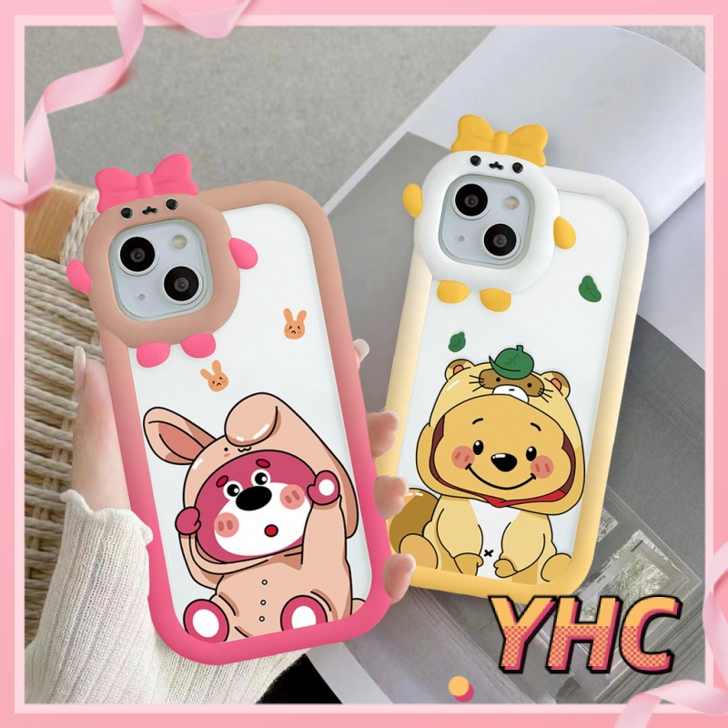 Ốp lưng iphone  mặt sau phim hoạt hình Vinnie Gấu dâu tây mô hình nơ ống kính S6 / 7 / 7plus / 8 / 8plus / X / xs / 11 / 12 / 13 / Pro / Max / Plus / promax-5053