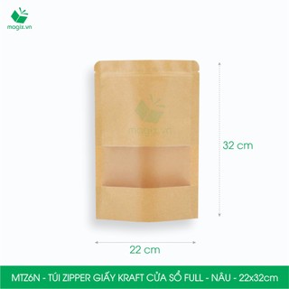 Mtz6n - 22x32cm - combo 25 túi zipper giấy kraft nâu đáy đứng có cửa sổ
