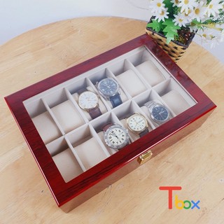 Hộp đựng đồng hồ 12 ngăn bằng gỗ đỏ cao cấp
