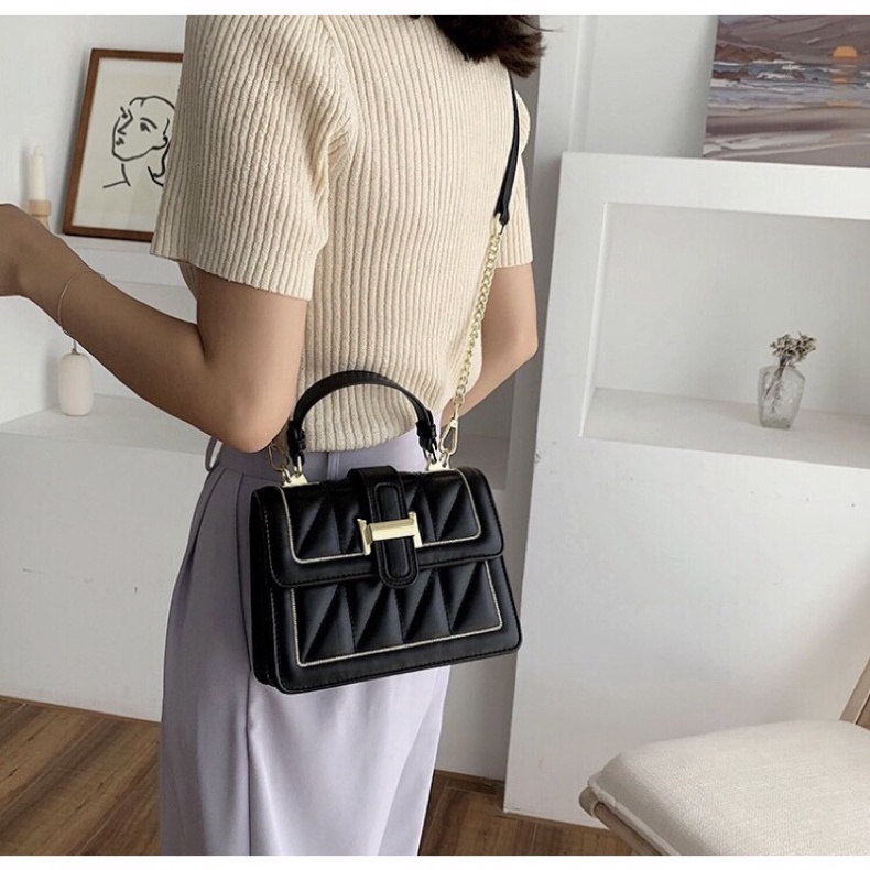 Túi đeo chéo nữ cầm tay trần trám 1 dải 2 ngăn Jellyshop