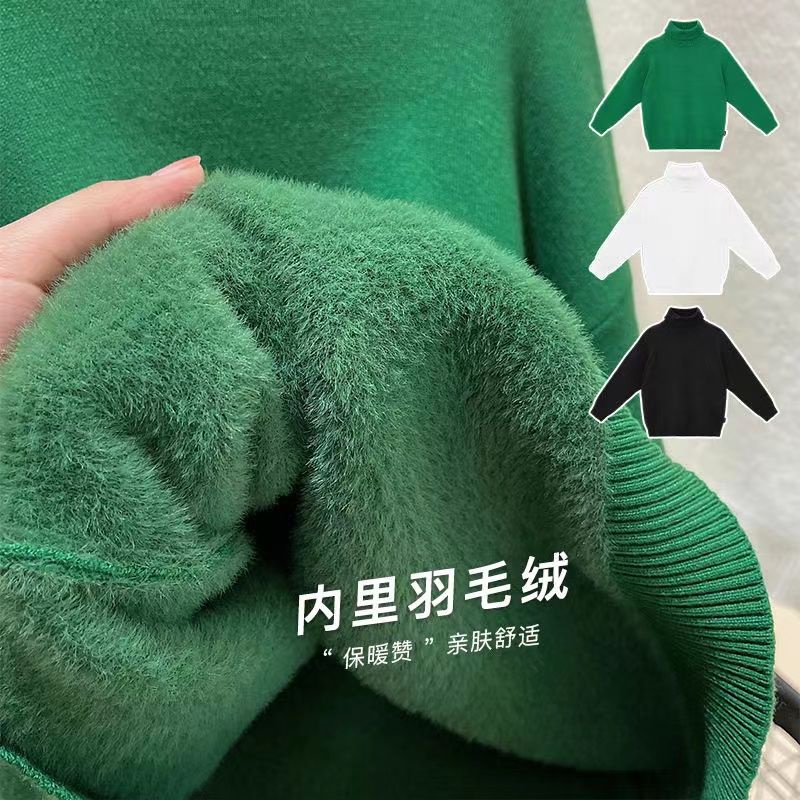 Áo Sweater Chui Đầu Cổ Cao Lót Lông Cừu Thời Trang Thu Đông Dành Cho Bé Trai Bé Gái