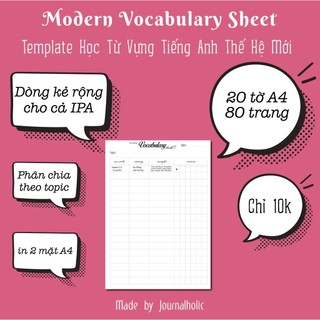 Template học từ vựng a4 thế hệ mới giá rẻ - journalholic