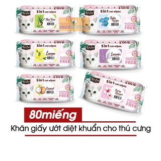 Khăn giấy ướt kitcat cho mèo - lau nhanh diệt khuẩn tiện lợi - gói 80 miếng