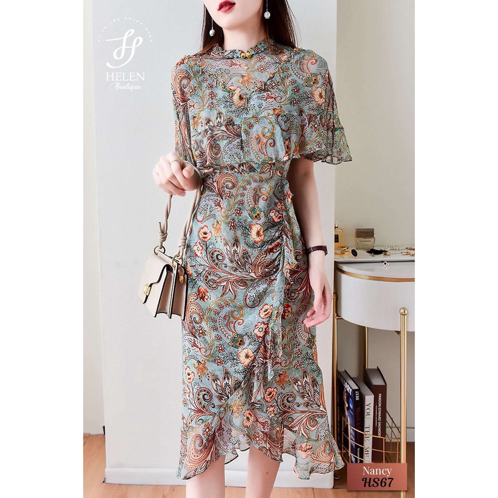 Đầm voan tơ dáng tiểu thư hoạ tiết Paisley sang trọng, quý phái - Nancy Dress - Helen Boutique