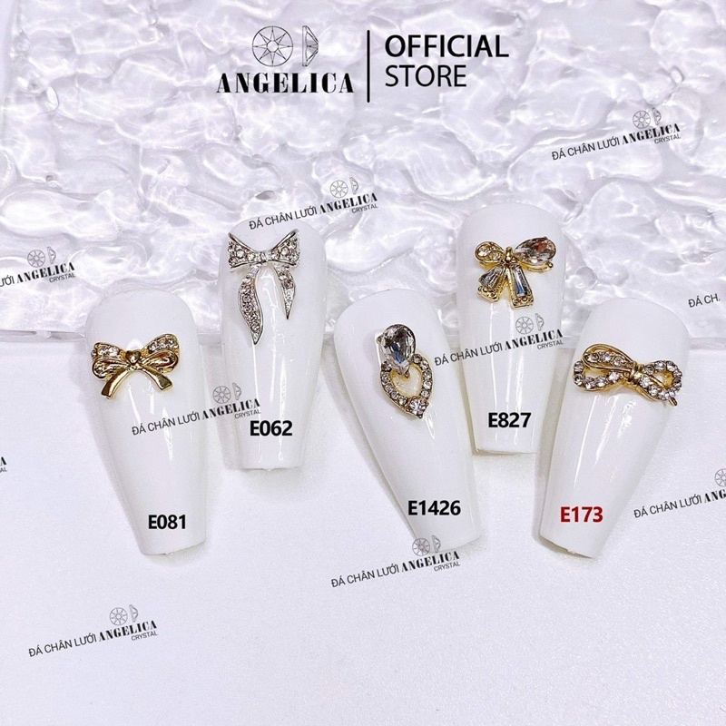 Phụ kiện nail tráng trí móng tay, Charm kim loại cao cấp ánh vàng, bạc 3D đính móng hình nơ, tim