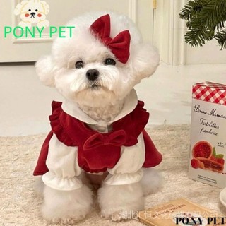 Váy nơ đỏ tiểu thư đáng yêu ấm áp mùa thu đông cho thú cưng - pony pet