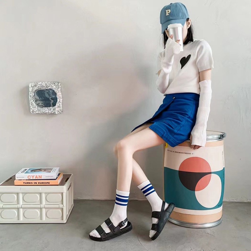 Tất cổ cao nam nữ kẻ sọc caro xanh cá tính, vớ cao cổ Style thể thao chất vải Cotton cao cấp Hàn Quốc TNCC