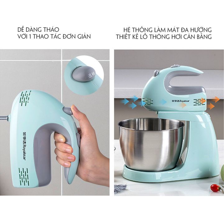 Máy Đánh Trứng, Trộn Bột Làm Bánh - 5 Tốc Độ, Vỏ Inox Sáng Bóng, Dễ Dàng Vệ Sinh