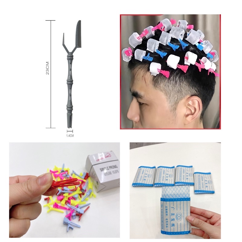 Combo bộ dụng cụ uốn tóc nam (1 lược+1 tệp giấy uốn+ 1 hộp 50 kẹp ghim)