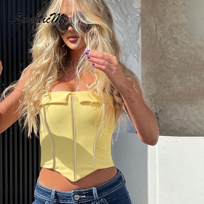 Áo Sát Nách Dáng Ôm Màu Trơn Phối Khóa Kéo Thời Trang Quyến Rũ Cho Nữ