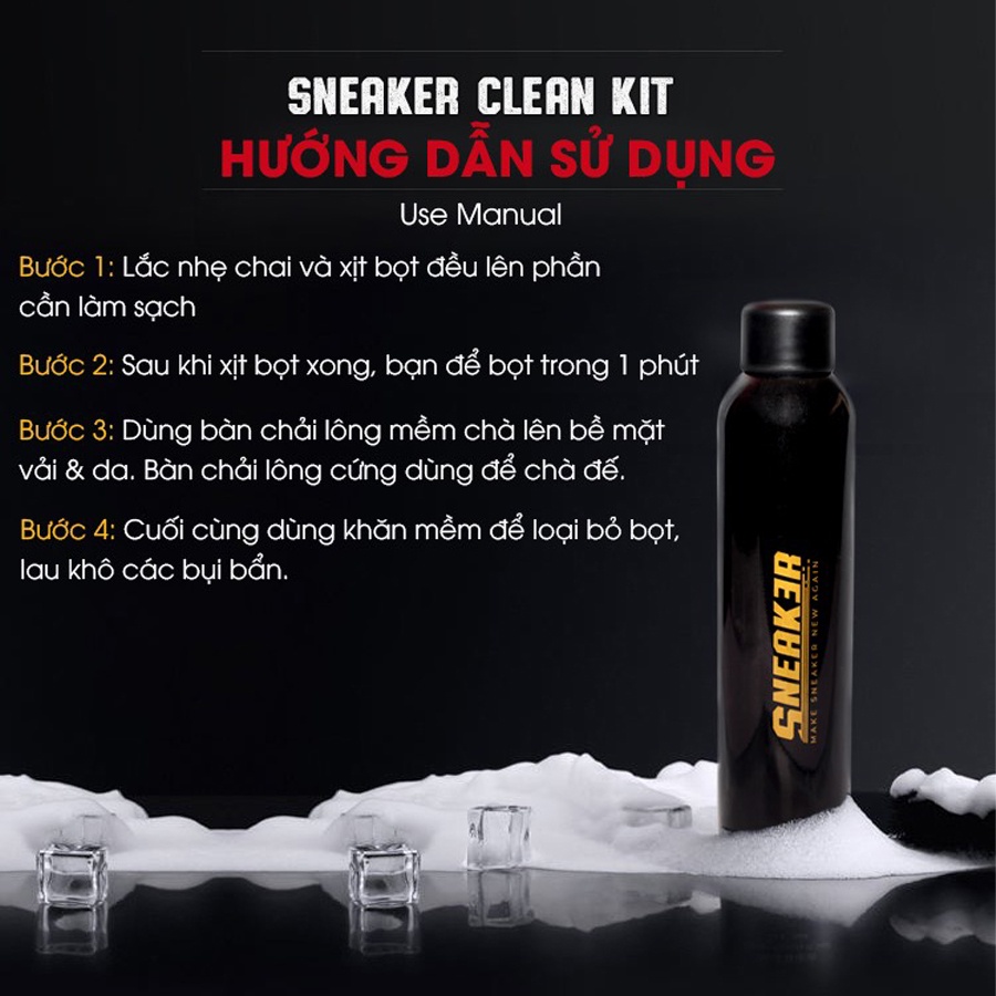 Chai Xịt Tạo Bọt Vệ Sinh Giày Cao Cấp Chuyên Sâu SNEAK3R 280ml (combo 4 món)