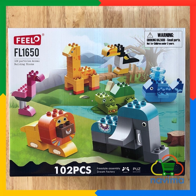 Xếp Hình Lego Duplo Feelo Thế Giới Động Vật 102 Chi Tiết To Dễ Lắp Ghép Cho Bé