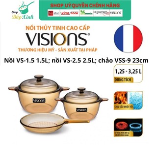 Bộ nồi chảo thủy tinh Visions VS-350 , Bảo Hành 10 năm , Xuất xứ từ Pháp , Hàng chính hãng