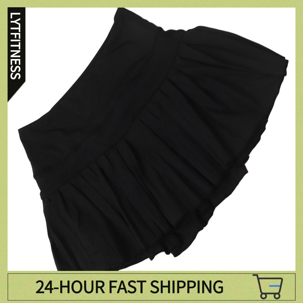 LYTFitness Quần vợt Váy xếp ly thoáng khí bên trong short thời trang Nữ màu đen thể thao với túi để chạy Yoga