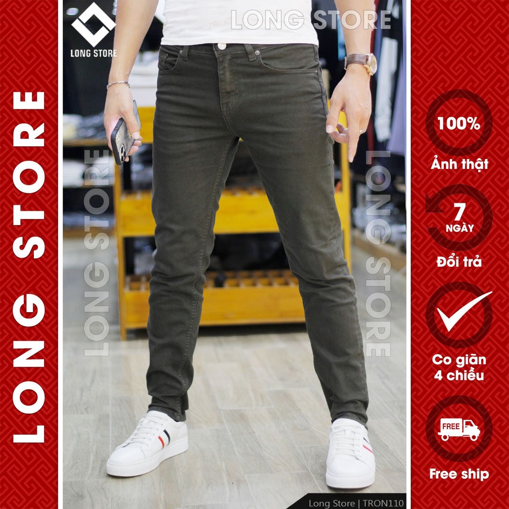 Quần jean nam xanh rêu đậm LONGARES chất bò co giãn cao cấp ống đứng dáng ôm skinny siêu đẹp TRON110