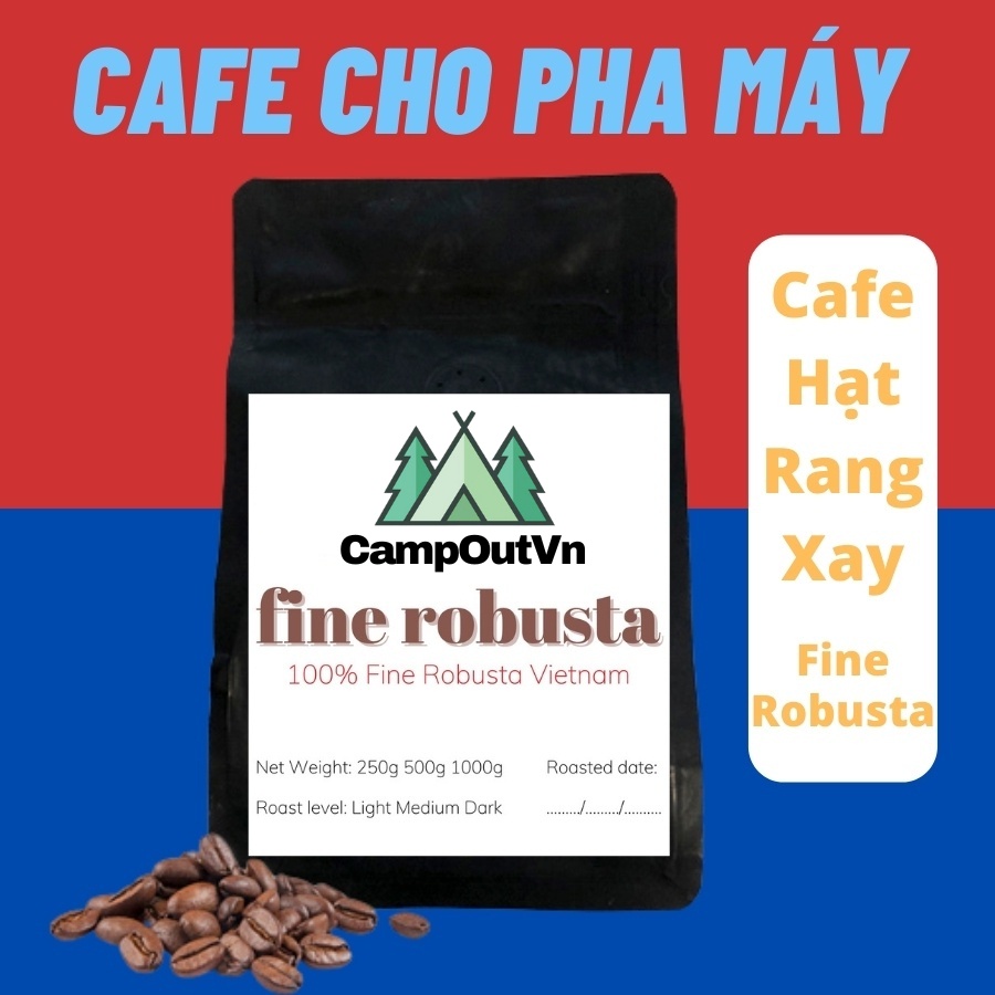 Cà phê FINERO hạt robusta Campoutvn fine robusta cafe pha máy Việt Nam rang xay chín đỏ 100%, lên men tự nhiên