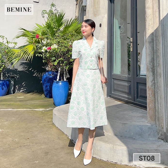 Set chân váy áo sơ mi basic BEMINE ST08