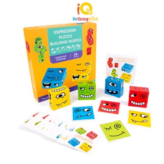 Đồ chơi Boardgame BeThongMinh xếp hình Rubik lập phương thay đổi biểu cảm bằng gỗ theo mẫu