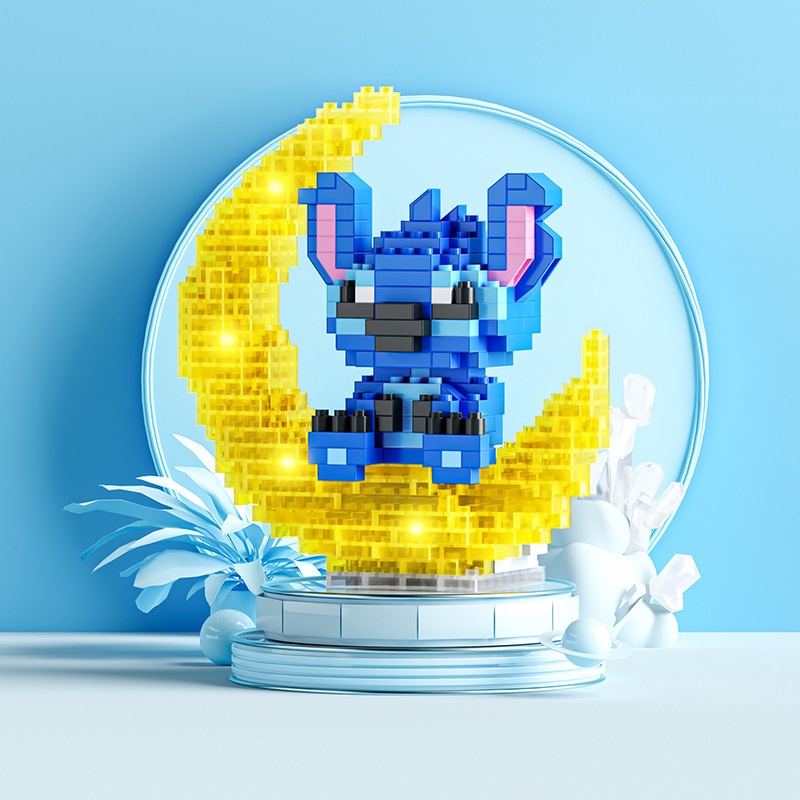 Bộ đồ chơi xếp hình Lego Phát Sáng họa tiết Phi hành gia-Disney Friends-Melody-Stitch-Totoro ngồi trên trăng