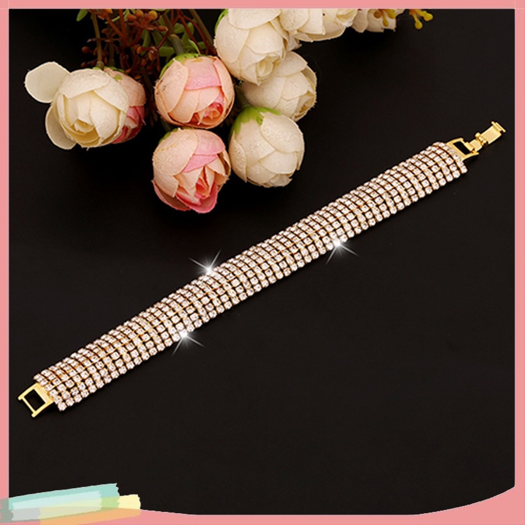 Vòng tay hợp kim đính nhiều hàng đá quý lấp lánh phong cách La Mã sang trọng cho nữ