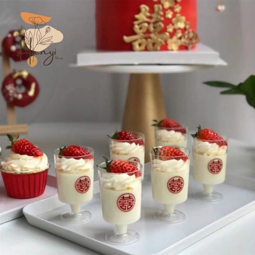 Decal chữ song hỷ trang trí mâm quả cưới hỏi, ly tách, lì xì