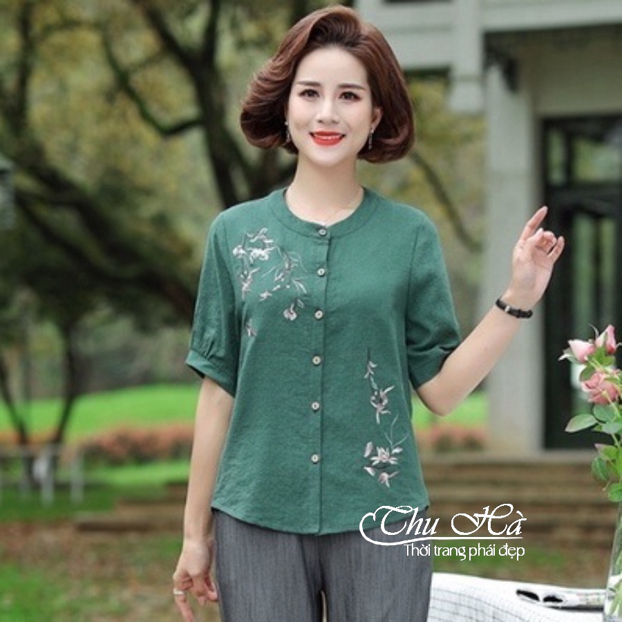 Áo sơ mi nữ trung niên tặng mẹ chất liệu cao cấp mềm mát form rộng bigsize che khuyết điểm Thu Hà SMH.62