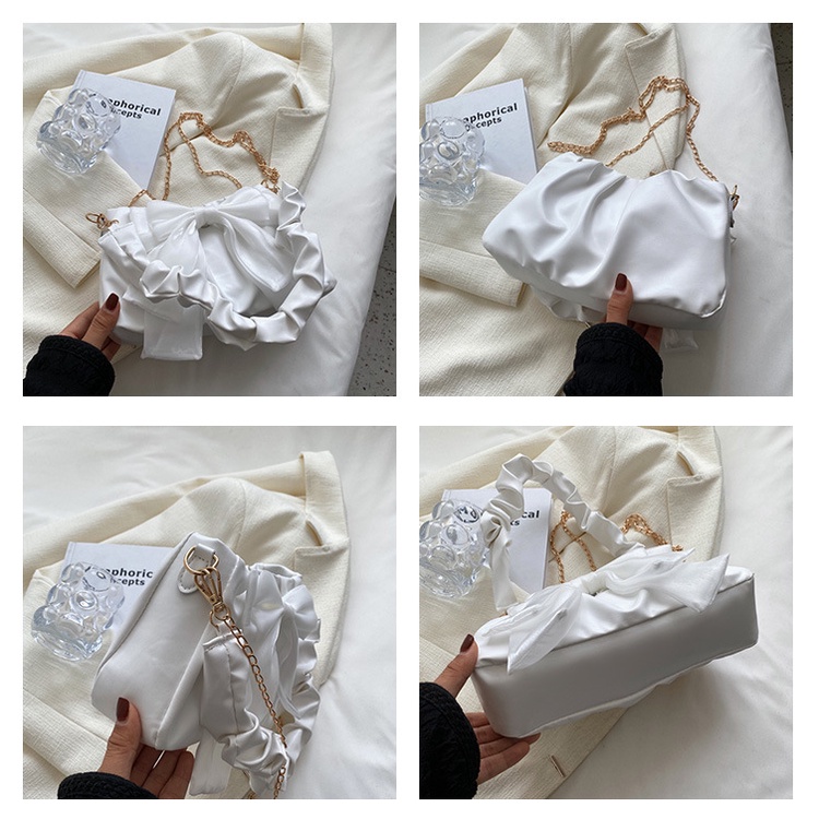 Túi Xách Đeo Vai / Kẹp Nách Đính Nơ Phối Dây Xích Kích Thước 25X15X7