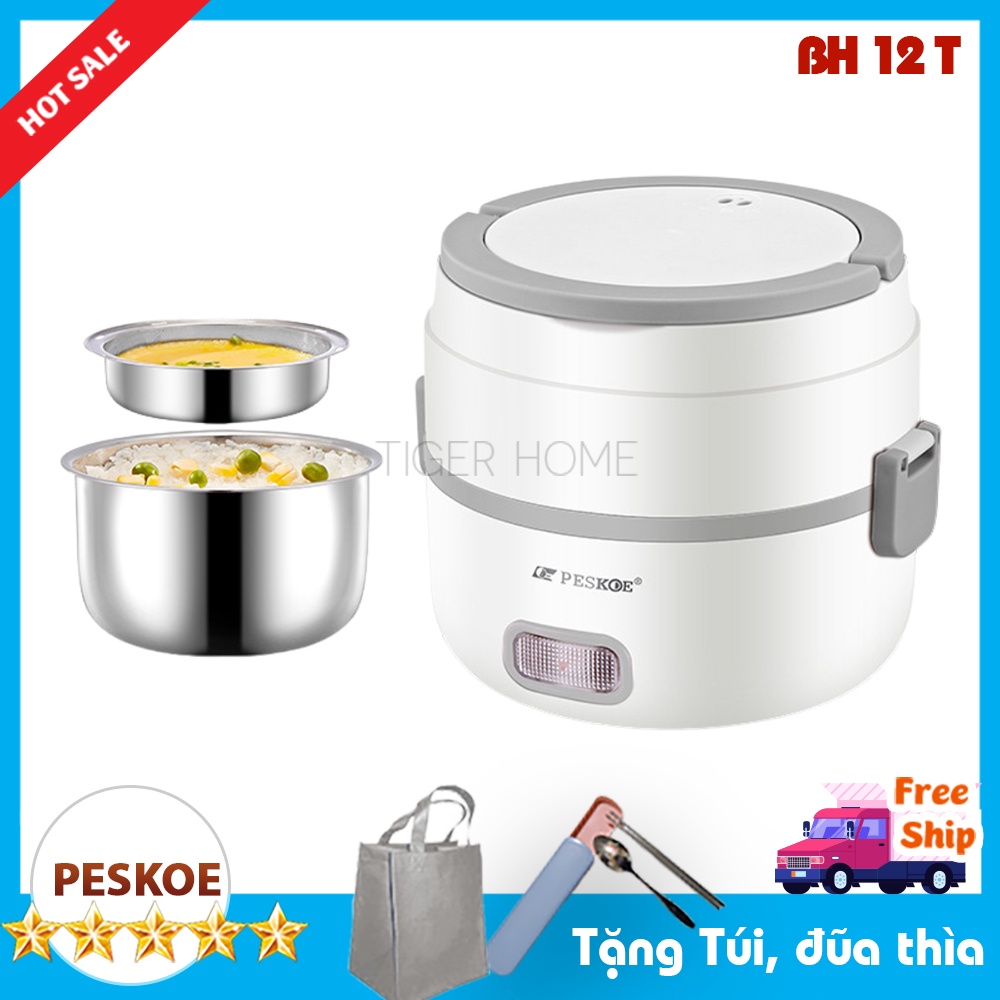 Cặp Lồng Điện Nấu Và Hâm Cơm 2 tầng inox Làm Nóng Bằng Hơi Nước Siêu Tốc Tigerlife 2021 Tặng Thìa Đũa đồ dùng