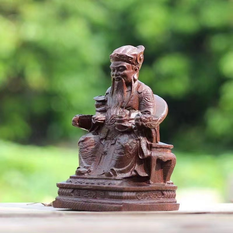 Mô Hình Tượng Thần Tài Bằng Gỗ Da Màu Đen 20cm Nhỏ Khắc Chữ Fude Zhengshen Landlord Town God of Wealth Orna