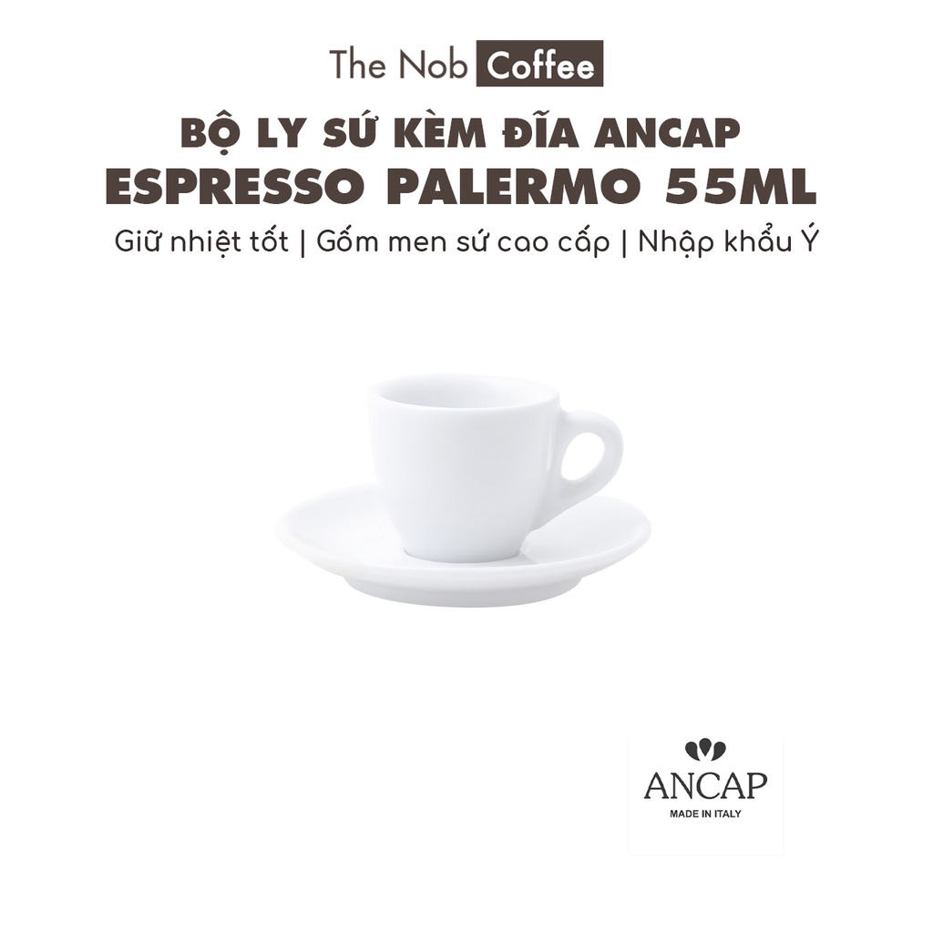 Bộ ly sứ kèm đĩa Espresso Ancap Palermo 55ml | Nhập khẩu từ Ý