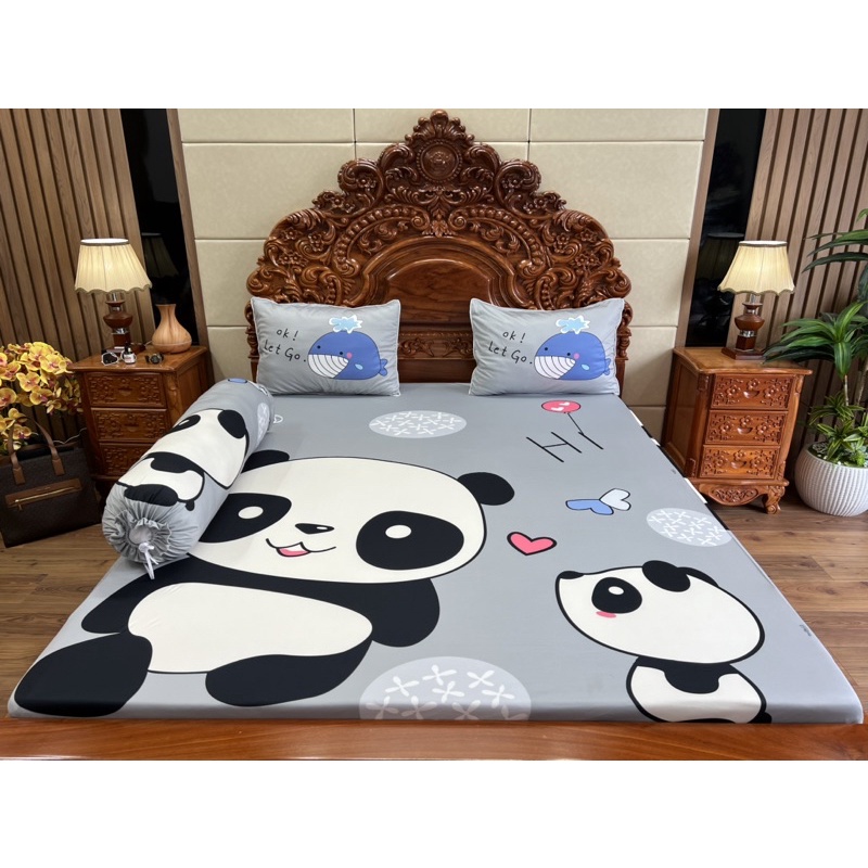 Bộ ga gối gấu panda , gấu trúc hoạt hình siêu cưng thun lạnh 5D cao cấp nhận may đủ kích thước