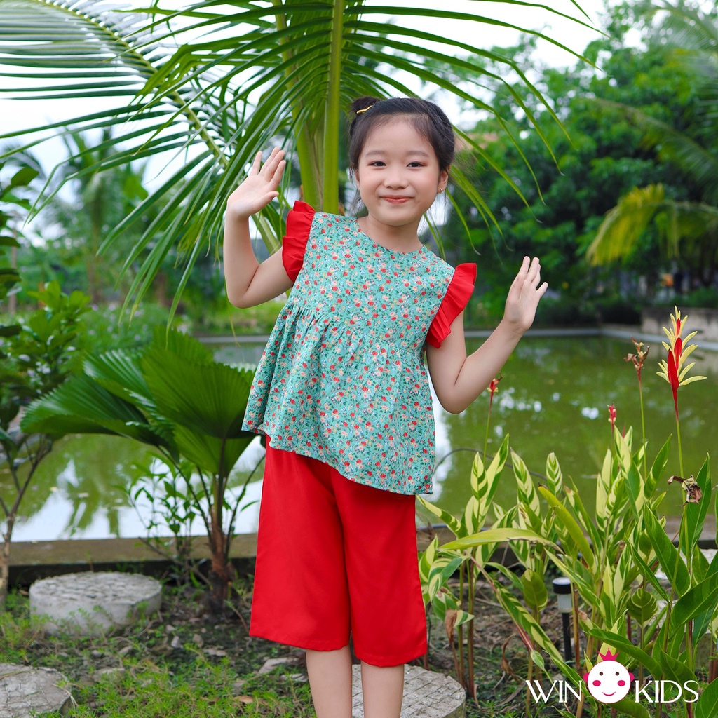 Đồ bộ bé gái hoa nhí nhiều màu áo croptop Thời trang trẻ em Winkids chuyên quần áo bé