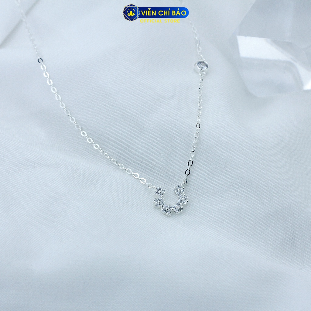 Dây chuyền bạc nữ dải hoa chữ U đính đá chất liệu bạc 925 thời trang phụ kiện trang sức Viễn Chí Bảo D400881